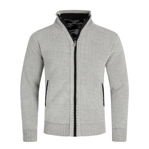 Allthemen Cárdigan de Hombre de Lana con Cremallera y Cuello Alto Suéter Grueso Forrado Gris L