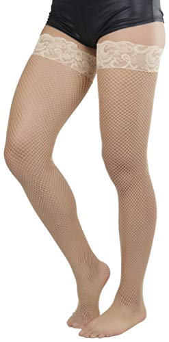Image of ToBeInStyle Women's Wide Floral Lace Fishnet Thigh Hi Stockings