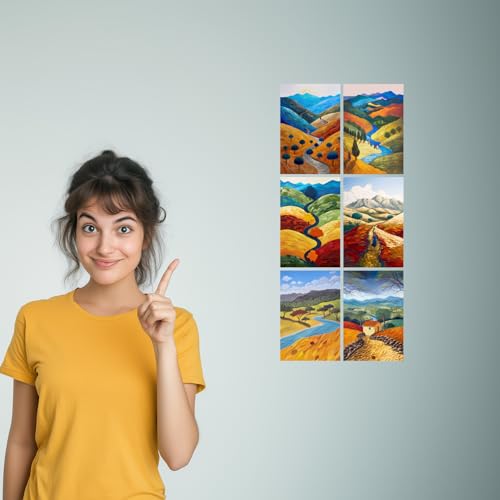 Image of SiddArtify Textured Landscape Art Prints Set - Vibrant Autumnal Colors - Set of 2-4x6 Inch - Board (Pack of 6) - Sticker (Pack of 6) Wall Room Decoration art Poster Prints