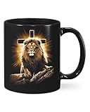 Lion Of Judah Coffee Mug, Jesus Religious Faith Lion Christian Black Coffee Mug Gifts For Mens LJ011 15oz Black