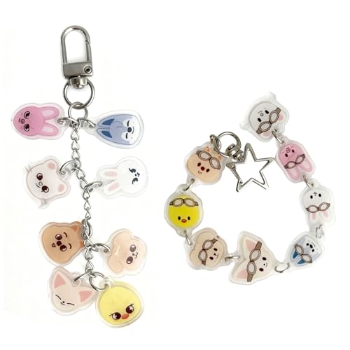 BJPERFMS Llaveros Stray Kids, 2 Piezas Llaveros para Stray Kids, Skzoo Keychain, Anime Colgante, Accesorios para Mochila, Kpop Merchandising, Regalo para Fans