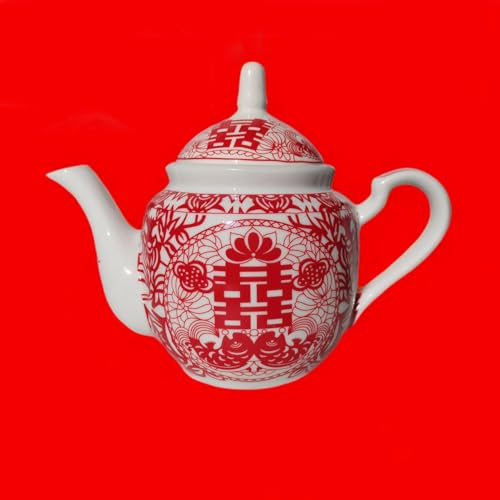 Image of Chinese Tea Gift Set Service Porcelain Tea Pot 4 Cups tray for Adults Men Women Tea Ceremony Wedding Party Home Decor (Double Happiness S)