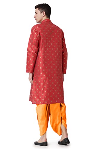 Image of Royal Kurta Men's Silk Blend Printed Kurta Dhoti Set
