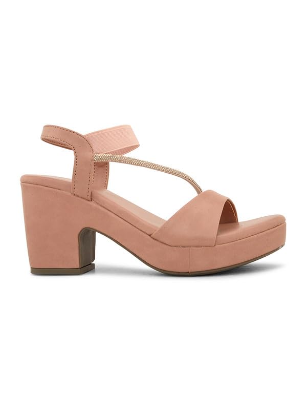 Image of XE Looks Women's Sandals with Stylish Block Heel | Glittery Side Strap & Secure Back Support | Comfort Cushion Sole for Long Wear | Trendy Design Heels For Girls & Women