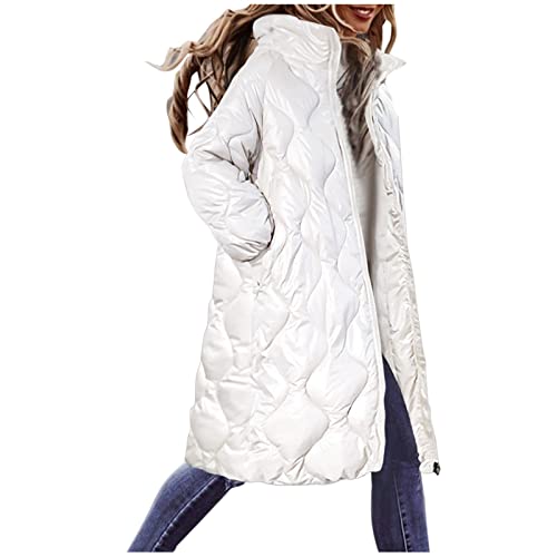 Chaqueta Larga de Algodón de Otoño Invierno para Mujer con Capucha Cuello Alto, Abrigo Parka Ropa Deportiva, Abrigo Acolchados Gruesos Cálido Largo Elegante con Cremallera Talla Grande(A Blanco,L)