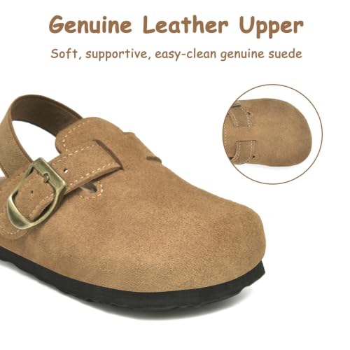 Image of Toddler Suede Clogs for Boys Girls Genuine Leather Adjustable Buckle Slides Potato Indoor Outdoor Slippers
