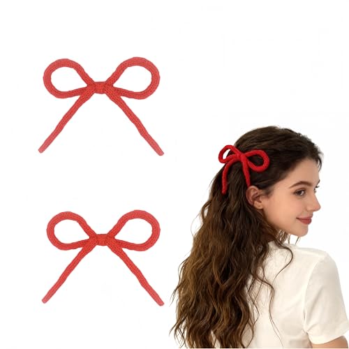 2 piezas Pinzas de Pelo con Lazo de Cuerda Tejida Roja para Mujer, Clips de Pelo con Lazo para Cabello Delgado y Grueso, Accesorios Antideslizantes para Estilo Navidad Año Nuevo Cumpleaños Uso Diario Escolar miniatura 1