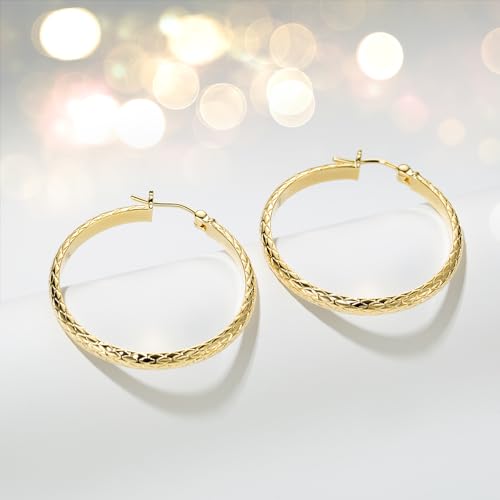 KFERAXSZ Gold Hoop Earrings 14K Gold Hoop Earrings for Women Gold Earrings for Women Wave Engraving Hoops Earring for Womens Earring 35mm by KFERAXSZ - Image 6