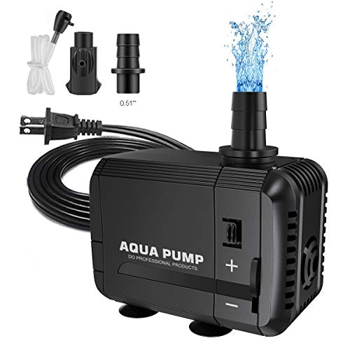 UPMCT 60-400 GPH Adjustable Submersible Water Pump, Ultra Quiet High Lift Detachable Cleanable Water Pump with 2 Nozzles for Aquarium, Pond, Statuary, Hydroponics (60-120 GPH)
