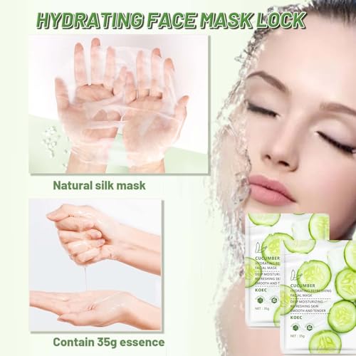 Cucumber Face Mask, 5pc Hydrating Face Masks, Hyaluronic Acid Anti Aging Soothing Brightening Skin Face Sheet Masks,Replenish Moisture Skin Brightening Skin Barrier Repair Moisturising Face Mask - Image 6