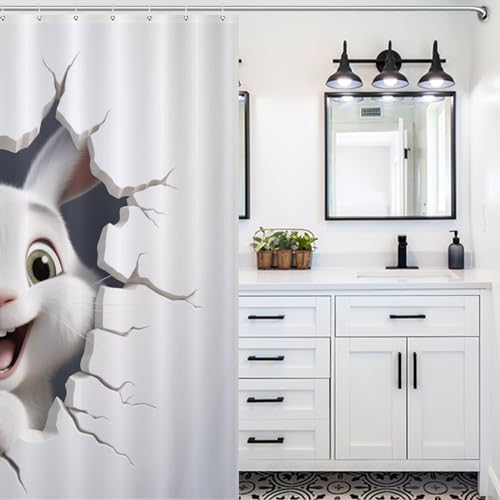 Rideau de douche lapin mignon en tissu polyester imperméable lavable 183x183cm