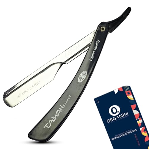 Image of Barber Shaving Razor for Men | Foldable Stainless Steel Straight Razor with Handle | Manual Beard Shaving and Trimming Razor for Barbers, Salons and Home Grooming (Black Taiwan)