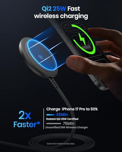 Image of Magnetic 25W Wireless Charger, 5FT Qi2 Fast Charging Pad Compatible with MagSafe for iPhone Air /17e /17 /16 /15 /14 /13 /12 /Pro /Pro Max Series & AirPods 4 /3 /2 /Pro & More (with 30W Adapter)