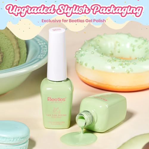 Image of Beetles Mint Green Gel Nail Polish - Taste of Summer Matcha Mousse Pastel Green Gel Polish, Same Color Bottle, Soak Off UV LED Pastel Nails Art, Manicure Salon DIY Summer Nails
