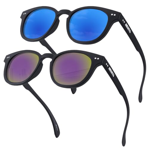 2-Pack Polarized Sunglasses Teens Young Women – UV400 Color Mirror Lens,Matte Round Frame for Small Faces,Driving,Beach