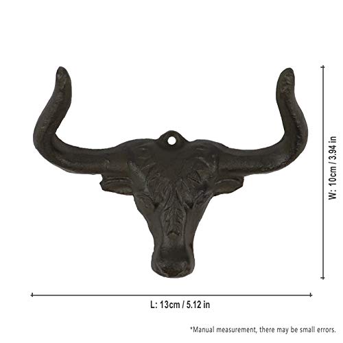 30Go Cast Iron Longhorn Steer Wall Hook-5" Bull Head Decorative Hanger 2 Pack Heavy Duty Rustic Western Decor | Includes Screws And Anchors #TOP1