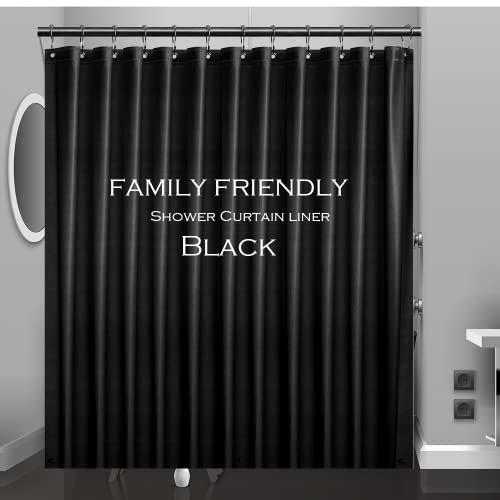 Eazzier Bath Black Plastic Shower Curtain Liner, 72x72 Inch Thin Lightweight Black Plastic Bathroom Shower Showroom Inner Curtain with Rustproof Metal Grommet Holes and Weighted Magnets