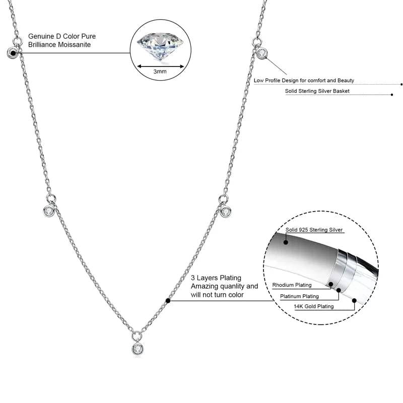 Collar de moissanita de 2,5 mm de corte redondo de color D para regalo de mujer con longitud de cadena de 16 + 2 pulgadas