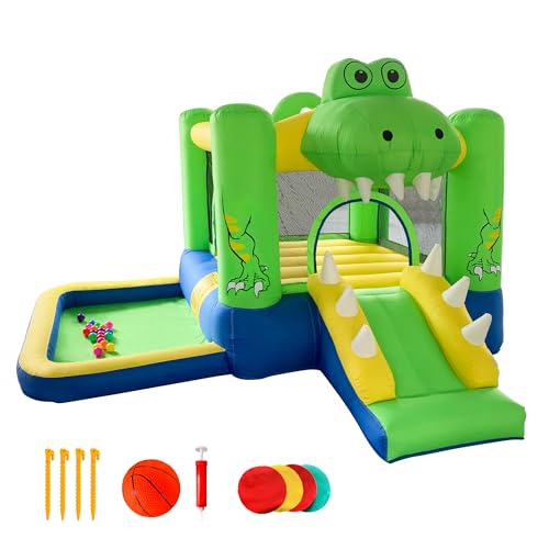 CATCHLUCK Castillo hinchable con tobogán, equipo inflable, castillo hinchable para niños, castillo hinchable con pared de escalada, canasta de baloncesto, saltar para interior, exterior, 290 x 254 x