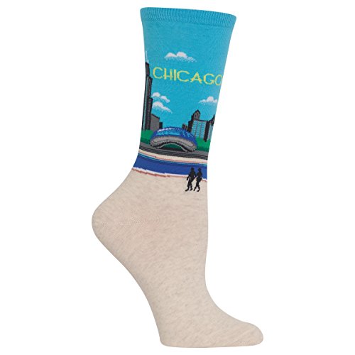 Hot Sox Women's Fun USA Travel & Cities Crew Socks-1 Pair Pack-Cool & Artistic Gifts, Chicago (Light Blue), Shoe Size: 4-10