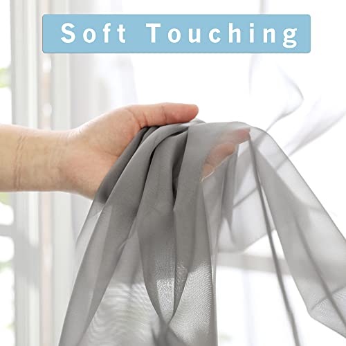Image of OWENIE Short Sheer Curtains 30 Inches 2 Panels Set, Kitchen Tiers Light Filtering Rod Pocket Cafe Curtains for Bathroom Small Half Window, 42 in W x 30 in L, Grey