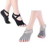 KEBABO Yoga Socks for Non-Slip Women Sock Sox Five Toe with Grips Toeless One Size 2 Pairs 6-10 Blac