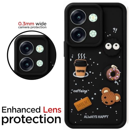 Image of Bintage Cute Fun Taddy Cartoon 3D Ball Bear Milk Donut Coffee Cup Silicon Case Full Body & Camera Protection Back Cover Compatible for itel P40 Plus - Black