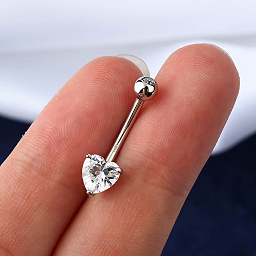 Oufer Belly Navel Rings 14K Solid White Gold Belly Button Rings Heart Solitaire Cubic Zirconia Belly Button Rings Navel Rings Body Piercing Jewelry #TOP1