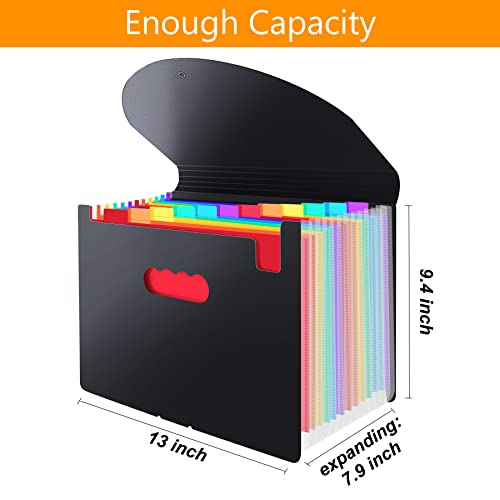 Expanding File Folders Organizer, 12-Pocket Colored File Folders, Letter Size Office Folders, A4 Paper Document Receipt Organizer, Mobzio Accordion File Organizer With Tags And Closure (Black) #TOP2