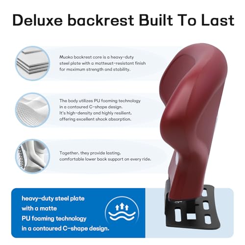 Image of Mokuo C-Shape Motorcycle Backrest - Universal Easy-Mount Base, Comfortable Body-Hugging Support with PU Foam, Fits ATV Scooter Cruiser Moped & Bike Luxury burgundy - Red