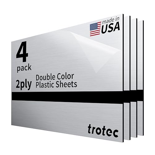 Trotec | Metallic Looking Acrylic Sheet | 12"x20"x1/16, 4 Pcs | Brushed Aluminum/Black | Metallic Finish - Scratch Resistant for Laser Engraving & Cutting,Printing,Glowforge,Name Plate | USA Made