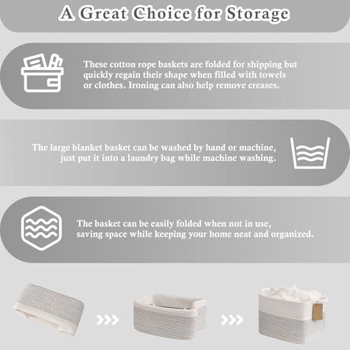 Image of Goodpick Woven Rope Storage Basket for Shelves, Rectangle, Mix White