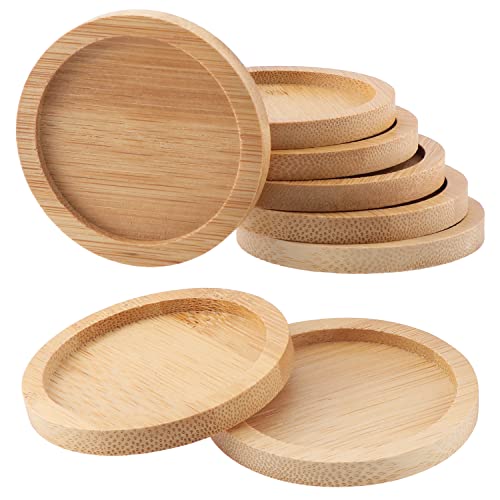 Bambus Pflanzenuntersetzer - 8 Stück, Rund, Mini für Blumentöpfe & Sukkulenten, Innen & Garten Dekoration