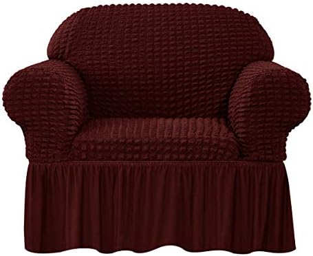 CHUN YI 1-Piece Universal Sofa Cover Stretch with skirt, Furniture Protector for Couch cover 1 seater, Washable High Elastic Durable Seersucker Fabric (Loveseat, Royal Blue)