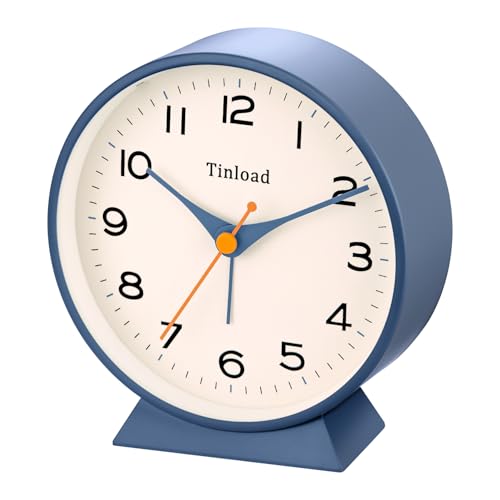 Image of Tinload 4.5 inch Battery Operated Retro Analog Alarm Clock, Small Silent Bedside Desk Clock,Lighted on Demand, Battery Operated, Snooze, for Living Room, Bedroom, Bedside, Desk(Blue)