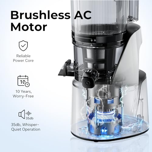 Image of EanOruus Juicer Machines, 3-in-1 Cold Press Juicer with 6.5 inch Extra Large Chute, 100oz Large Capacity, AC Motor, Makes Juice, Nut Milk & Sorbet, Bright White