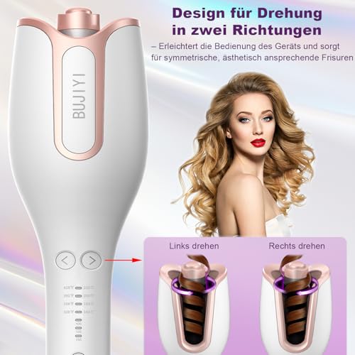 BUJIYI Rizador de Pelo Automatico, Rizador Pelo Ondas, con 4 Niveles de Temperatura Ajustables, 3 Opciones de Tiempo de Calentamiento, Diseño Antiquemaduras, no Daña el Cabello - imagen 2