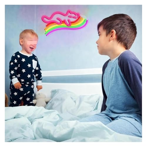Néon chat arc-en-ciel : l'enseigne lumineuse à offrir pour décorer une chambre d'enfant
