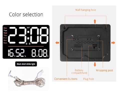 Image of 15-Inch Digital Wall Clock with Large LED Display - Remote Control, Auto-Dimming, Night Light, Date, Day, Temperature, DST Function - Ideal for Living Room, Bedroom (Square Orange)