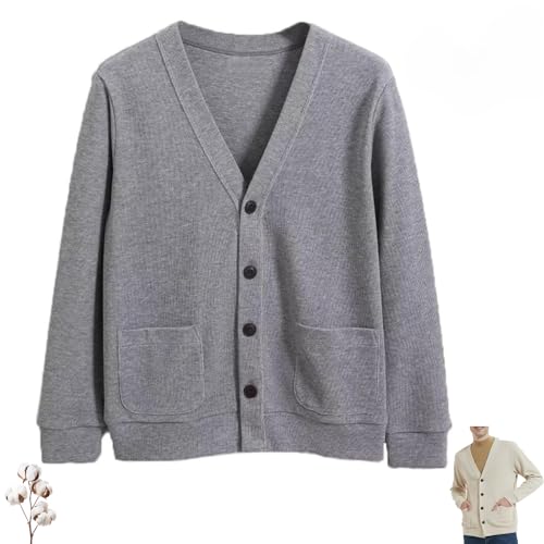 Men's Cotton Cardigan Sweater,Men's Long Sleeve V Neck Knitted Casual Basic Relaxed Fit Fall Winter Sweaters with Pockets