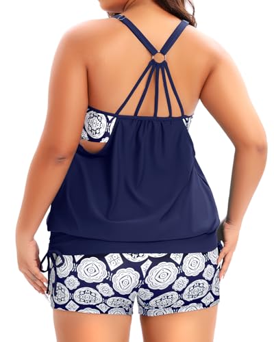 Image of Holipick Plus Size Tankini Swimsuits for Women Two Piece Tummy Control Bathing Suit Blouson Tankini Top with Shorts