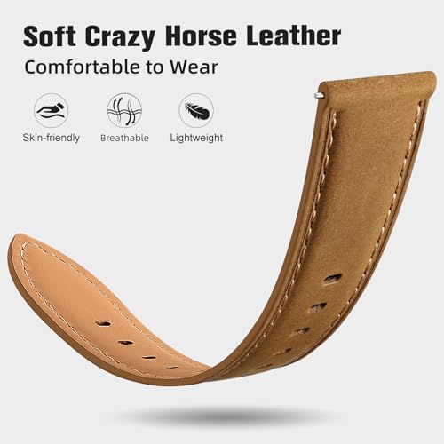 GEAK 20mm 18mm 22mm Leather Band Compatible with Garmin Vivoactive 5/6/3/4S Watch Bands, Venu 4/Venu 3S/2S, Quick Release Classic Genuine Leather Strap for Venu 3/2/Forerunner 265/165 Men Women by GEAK - Image 3