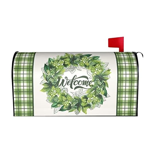 Sage Green Welcome Wreath Mailbox Covers Magnetic Standard Size 18" X 21"Spring Decor Mailbox Cover Green Buffalo Check Plaid Mailbox Covers Magnetic Decoration for Garden Yard