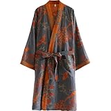 Vobumix Batas De Algodón para Mujer, Tipo Kimono Larga De Manga 3/4, De Baño con Estampado para Primavera Y Otoño, Batas De Mañana para Uso Doméstico.