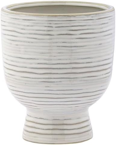 Napco Imports Horizontal Ribbed Design 6.25 x 4.75 Inch Tan and W...