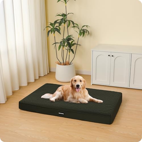 HMTOPE Orthopädisches Hundebett, 10cm Dicke Hundekissen für Mittelgroße Hunde, Grosse Hunde, Abnehmbar und Waschbar Hundematte, rutschfeste Unterseite, Wasserdichtes Innenfutter, 112 cm, Olivgrün
