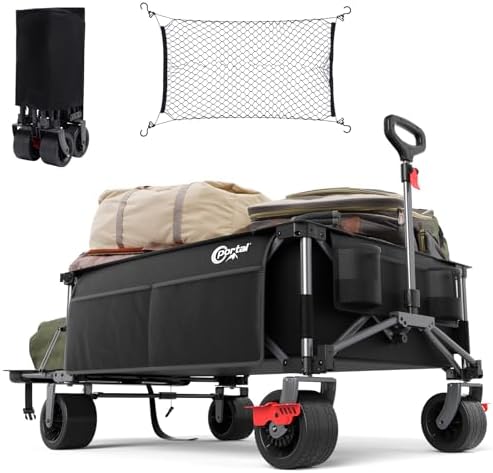 Portal Bollerwagen faltbar 600L mit Faltbarer Heckklappe 180kg belastbar | Ultrabreit Handwagen Transportwagen Leiterwagen Klappbar Strandwagen für Garten Camping Festival