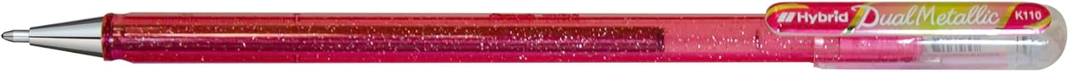 Pentel Hybrid Dual K110-DMPX Metallic Gel Rollerball Pen - Glitter Gel - Ink Colour Pink/Metallic Green/Gold Stroke Width 0.5 mm Pack of 12