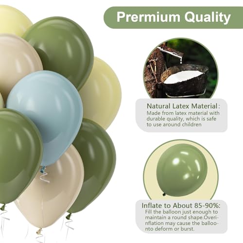 Image of Dusty Blue Sage Green Pastel Yellow Latex Balloons Kit 60pcs 12-in | Light Baby Blue Olive Green Butter Yellow Helium Balloons with 1 ribbon for Kids Birthday Wedding Baby Shower Party Decor
