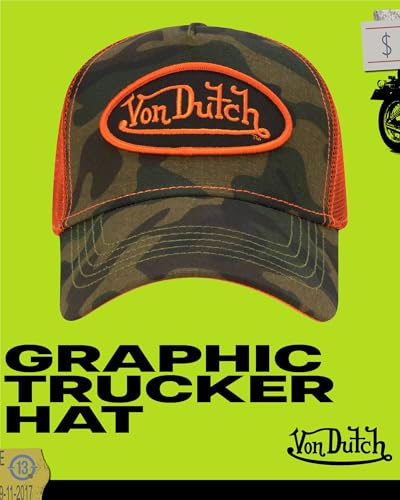 Image of Von Dutch Monogram Trucker Cap - Retro Snapback Cap for Men and Women - Adjustable Snap Fit Panel, Mesh Rear, Curved Bill